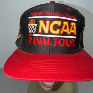 Vintage Logo 7 1996 NCAA Final Four Meadowlands Snapback Hat Black Red Mens Cap